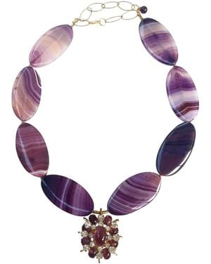 Way to Chic Royal Agate Statement Necklace With Vintage Brooch - Purple
