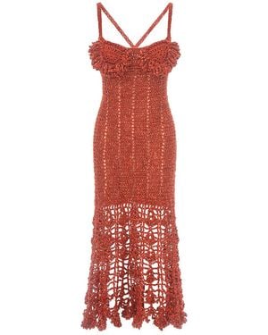 Andreeva Chrysanthemum Terracotta Handmade Crochet Dress - Red