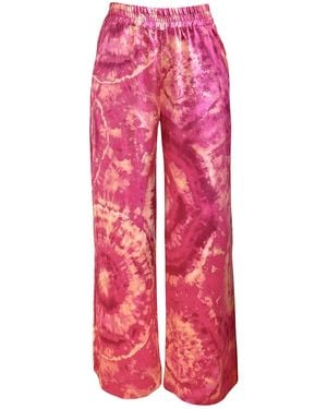 Roy G. Rose Quartz Tie Dye Silk Pajama Pants - Red