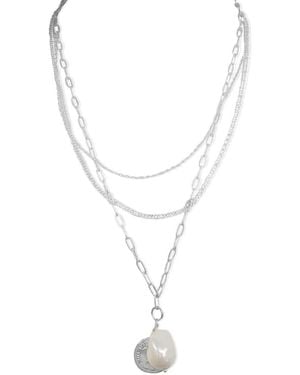 FV Jewellery Steel Me Triple Chain & Pearl Necklace - Metallic