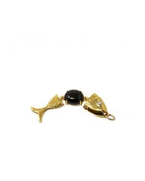 NASI SILVER Swimming Fish Neshama Pendant- Onyx & Freshwater Pearl - Yellow