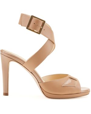 Elizee Neutrals Fiorella Dark Caramel Leather High Heel Sandal - Metallic