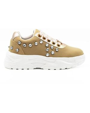 Rettrose Neutrals Adeline Luxury Desert Storm Lyrca Handmade Embellished Trainers - Metallic