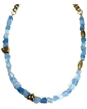 Rachel Nathan Raw Santa Maria Aquamarine & Indian Brass Necklace - Blue