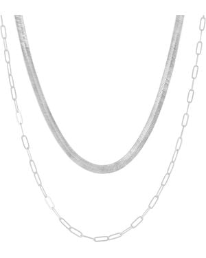 Spero London Herringbone & Rectangular Sterling Necklace Layering Set - Metallic