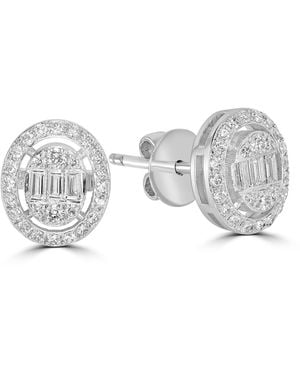 Artisan Baguette Cut Diamond Oval Design Stud Earrings - Metallic