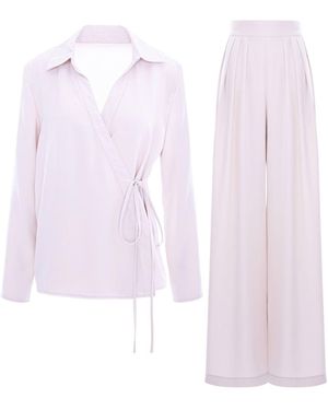 BLUZAT Neutrals Set With Wrap Blouse And Wide Pants - Purple