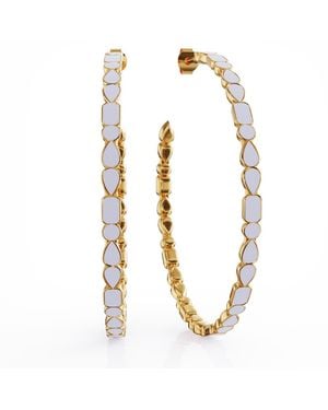 Linda Fiore Adeline Creme Enamel Hoop Earrings Vermeil - Metallic