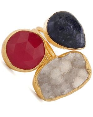 Ebru Jewelry Energized Harmony Ruby, Quartz & Amethyst Adjustable Gemstone Ring - Multicolour