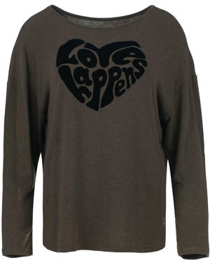 Conquista Wool Blend Batwing Sleeve Top With Flock Motif - Grey