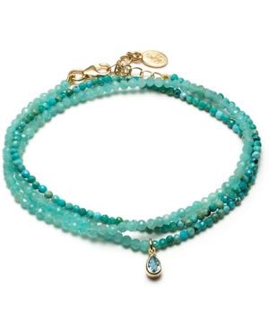 With Love Darling Waterdrop Crystal Necklace & Wrap Pearl Bracelet - Blue