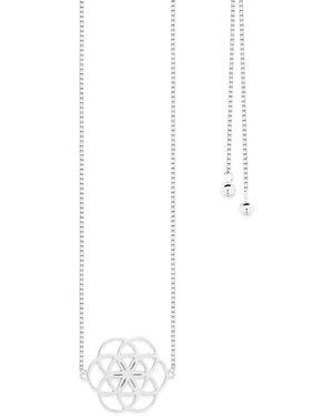 Seven Saints Seed Of Life Choker Or Y Style Lariat, Reversible Necklace, Rhodium - White