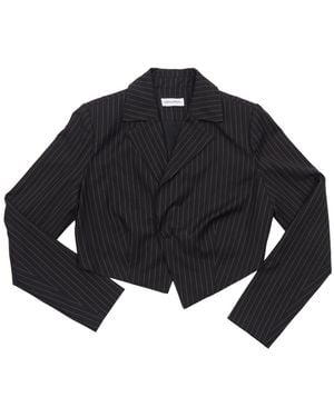 Circular Path Asymmetric Crop Pinstripe Blazer - Black