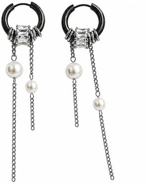 Kirei Vector Pearl Chain Hoop Earrings - White