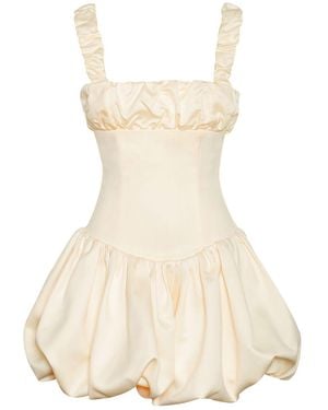 Miss Circle New York Neutrals Aubrey Egg Satin Bubble Hem Mini Dress - Natural