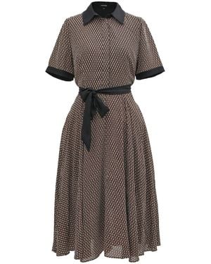 Smart and Joy Printed Shirt Dress Print And Contrasting Collar - Brown