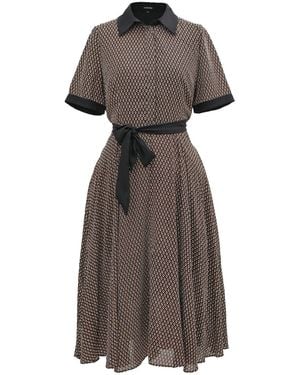 Smart and Joy Printed Shirt Dress Print And Contrasting Collar - Brown