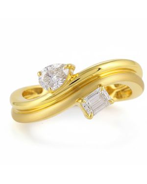 Artisan 14K Emerald Cut & Pear Shape Diamond Designer Ring - Metallic