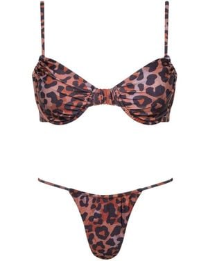 Playaluxe Capri Ruched Underwire String Bikini Set Leopard - Red