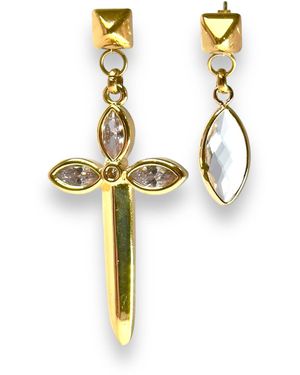 Jagged Halo Jewelry Karma Dagger Asymmetrical Earrings - Metallic