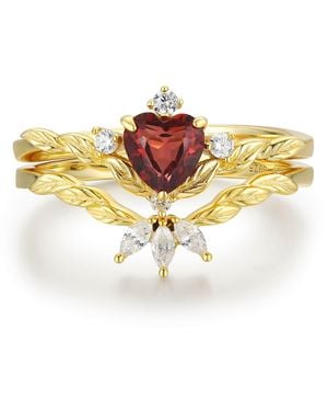 Azura Jewelry New York Flaming Heart Mozambique Garnet Vermeil Ring Set - Metallic