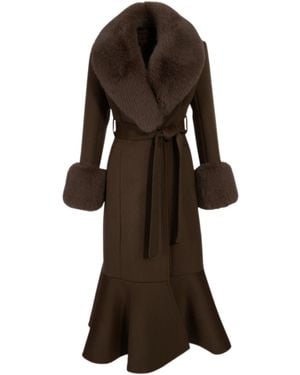 Hortons England Westminster Cashmere Peplum Coat Chocolate - Brown