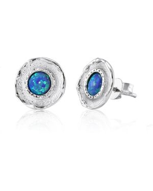 Isla Silver Sterling Fire Opal Stud Earrings - Blue