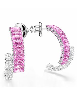 Maison De Gala Crystal Double Row Hoop Earrings - Pink
