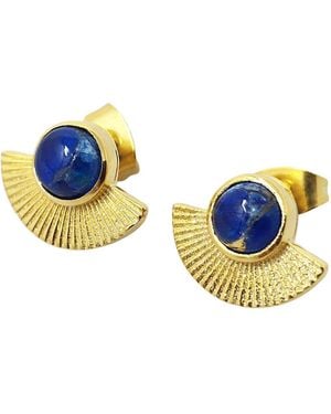 Harfi Sapphire September Birthstone Plated Fan Earrings - Blue