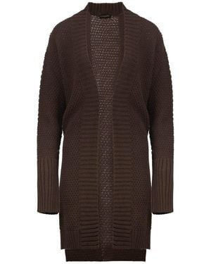 Conquista Under The Knee Length Open Front Knit Cardigan - Brown