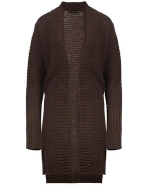 Conquista Under The Knee Length Open Front Knit Cardigan - Brown