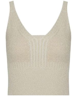 Rue Les Createurs Elastic Waist Detail Strappy Ecru Knit Crop Top - White