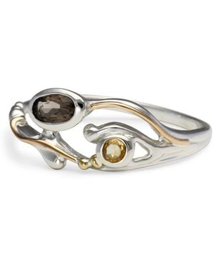 Isla Silver Smokey Quartz & Citrine Dainty Ring - White