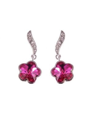 Modenaire Elegant Drop Earrings With Crystal Flower - Pink
