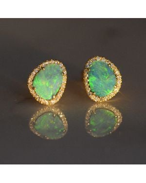 KAMARIA Diamond Opal Pebble Stud Earrings - Green