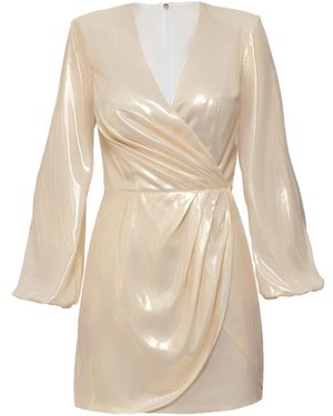 Nomi Fame Paris Metallic Long Sleeve Draped Mini Dress - Natural