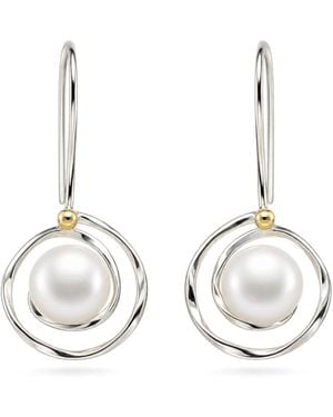 Isla Silver Organic Sterling Freshwater Pearl Spiral Drop Earrings - Metallic