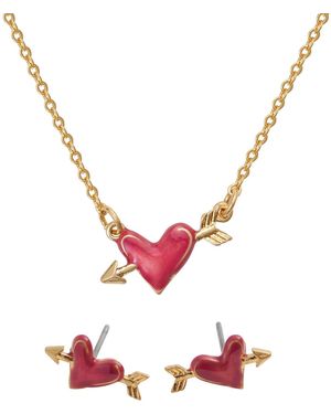 Fable England Lovestruck Heart Earrings & Lovestruck Heart Necklace Set - Pink