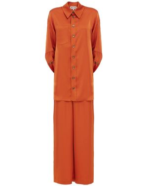Julia Allert Chic Satin Shirt And Pants Two-Piece Set - Orange
