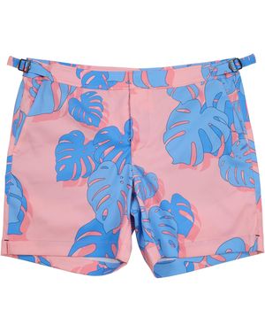 lords of harlech Pool Monstera Floral Coral Tailored Swim Short - Blue