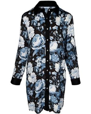 Haris Cotton Printed Satin Shirt Dress With Details Garden - Blue