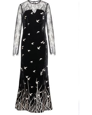 Smart and Joy Golden Embroidery Velvet Maxi Dress - Black