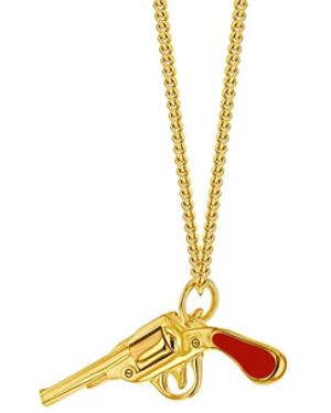 True Rocks Mini Retro Pistol Pendant Red Enamel & 18kt Gold-plated - White