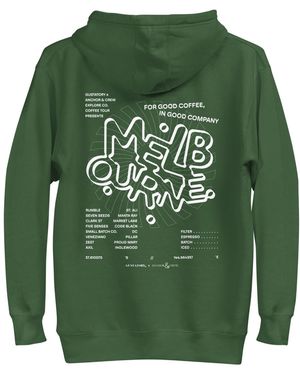 Anchor and Crew Forest Gustatory Melbourne Coffee Scene Cotton Blend Embroidered Hoodie - Green