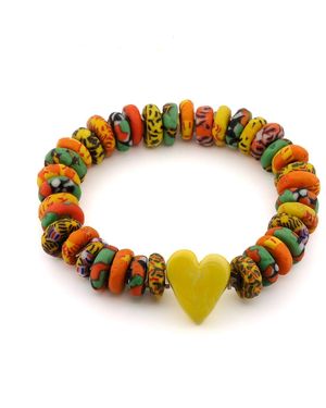 Ebru Jewelry Murano Heart & African Colourful Beaded Summer Bracelet - Metallic