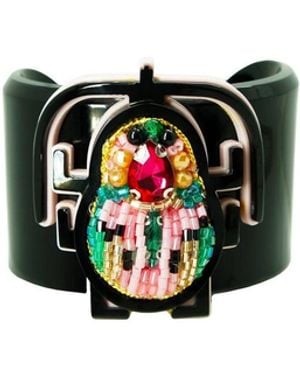 Gissa Bicalho Handmade Acrylic Bracelet Scarab Embroidered Candy - Black