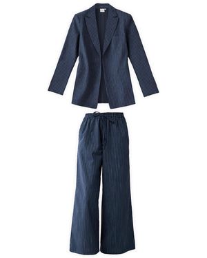 REISTOR Weekday Blazer And Wide-Leg Drawstring Trousers Set - Blue
