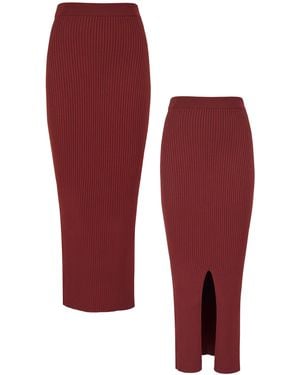 SALANIDA Madonna Ribbed-Knit Midi Skirt Burgundy *Reversible - Red