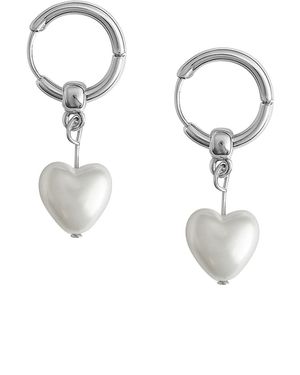 Maison De Gala Hoop Pearl Heart Drop Earrings - Metallic