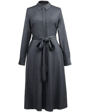 Smart and Joy Fit-And-Flare Tailor Shirt-Dress Crossedf Belt - Black